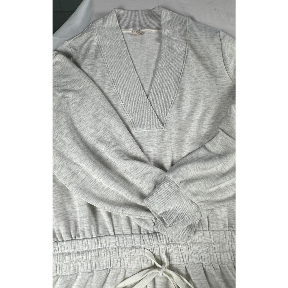 CALIA Womens Heather Gray Long Sleeve V-Neck Jogger Jumpsuit WAX34067H
